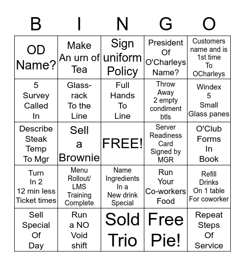 O'Charleys- It's Gonna Be a Great Day Bingo Card