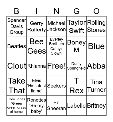 Musical Bingo Card