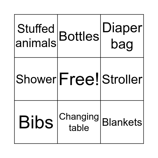 Oh Baby Bingo  Bingo Card