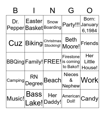 Leah's 30th Birthday Bingo Card