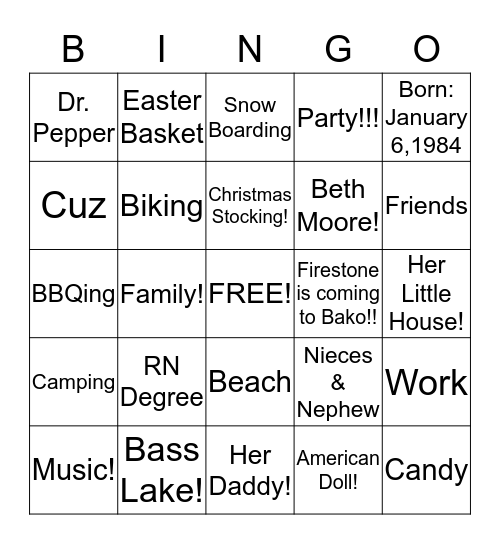 Leah's 30th Birthday Bingo Card