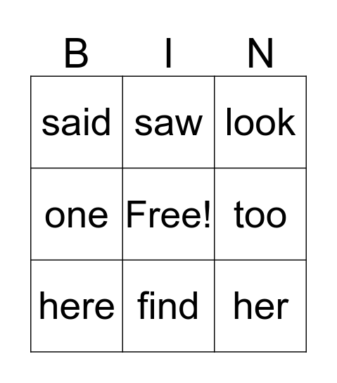 Sam and Big Kids Bingo Card