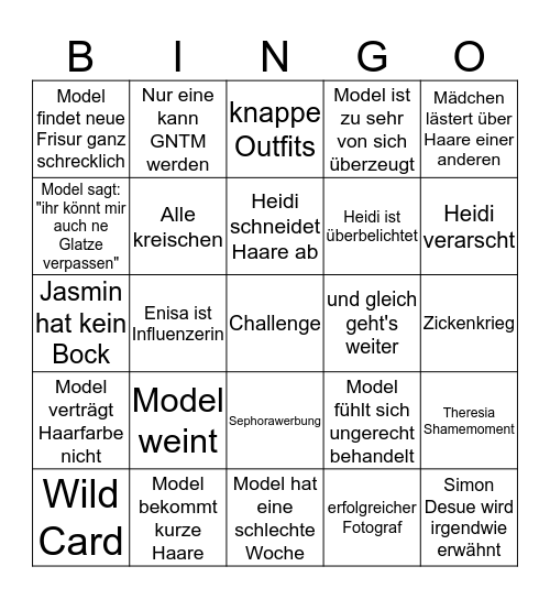 GNTM-Bingo #umstyling Bingo Card