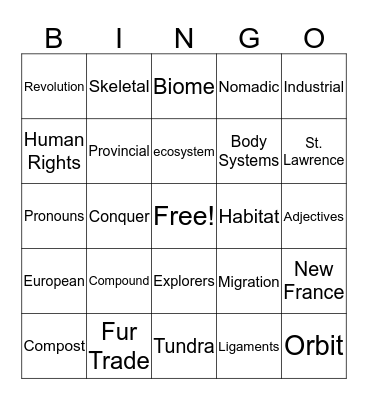 Vocabulary Attack Bingo Card