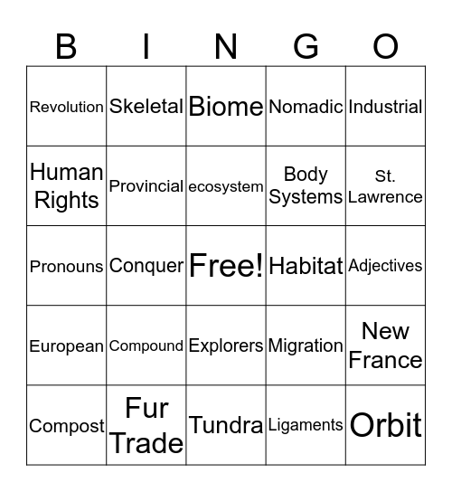 Vocabulary Attack Bingo Card