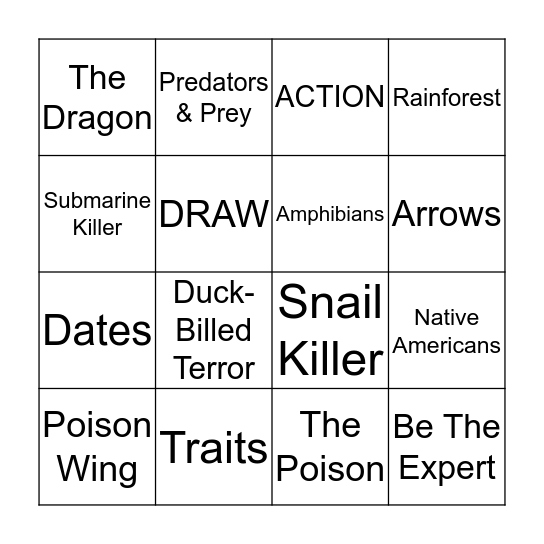 Poison Dart Frogs & Other Poisons Bingo Card