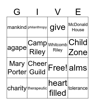 Charity Bingo Card