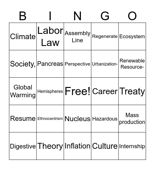 Brain Drain Bingo Card