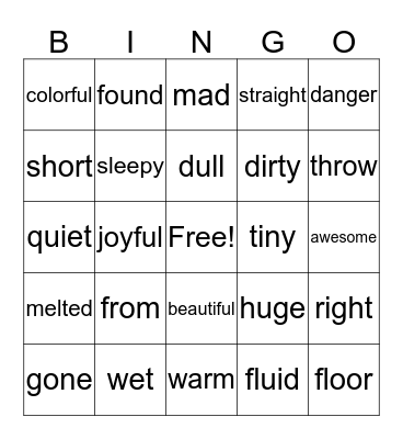 Synonyms & Antonyms Bingo Card