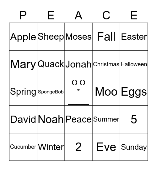 Peace Bingo Card