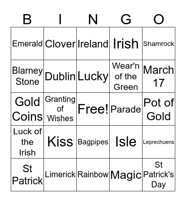 St Patrick's Day Bingo Card