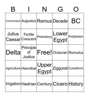 Rome and Vocabulary  Bingo Card
