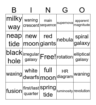 Universe Bingo Card
