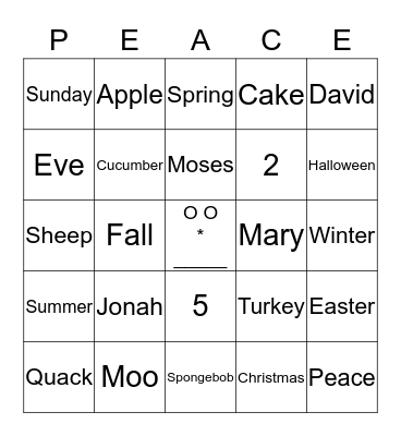 Peace Bingo Card