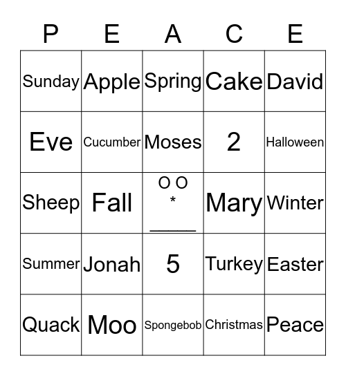 Peace Bingo Card