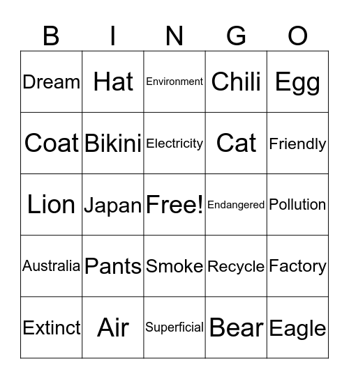 Bingo! Bingo Card