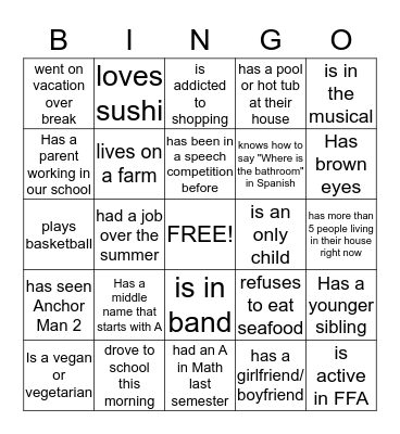 Find someone who... Bingo Card