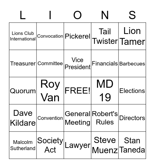 LIONS Bingo Card