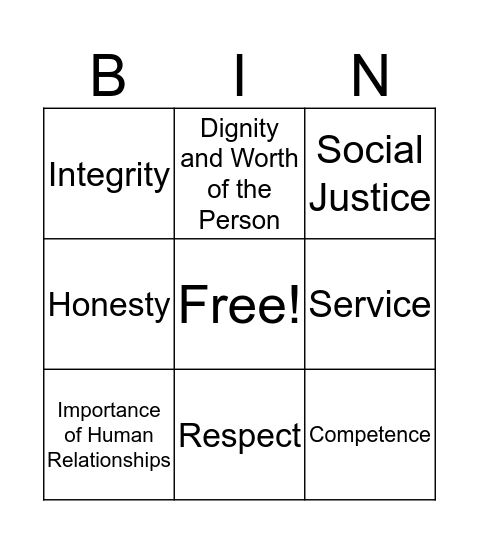 Ethics Bingo Card