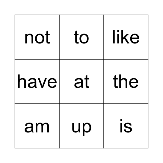 sight words Bingo Card