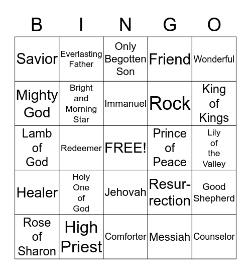 Names for Jesus Bingo Card