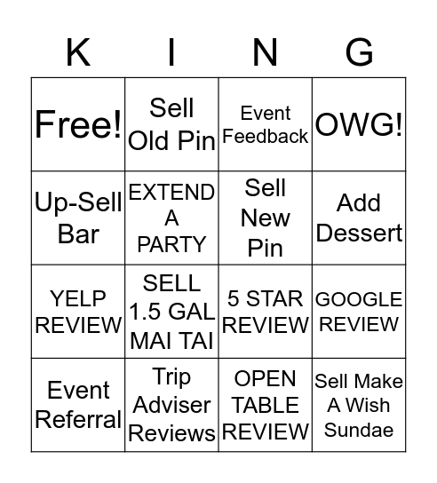 KINGS BINGO  Bingo Card