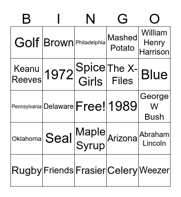 Trivia Bingo! Bingo Card