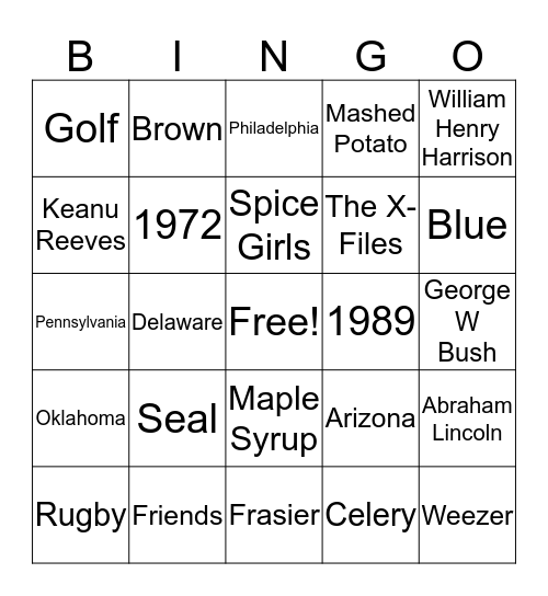 Trivia Bingo! Bingo Card