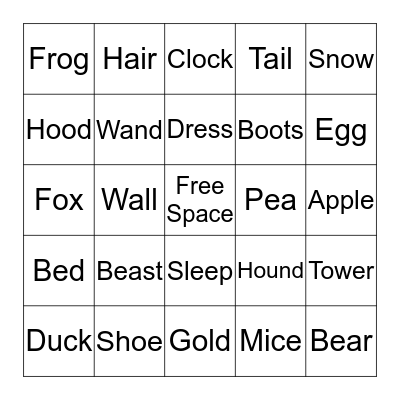 Nursery Rhyme and Fairy Tale Bingo Card