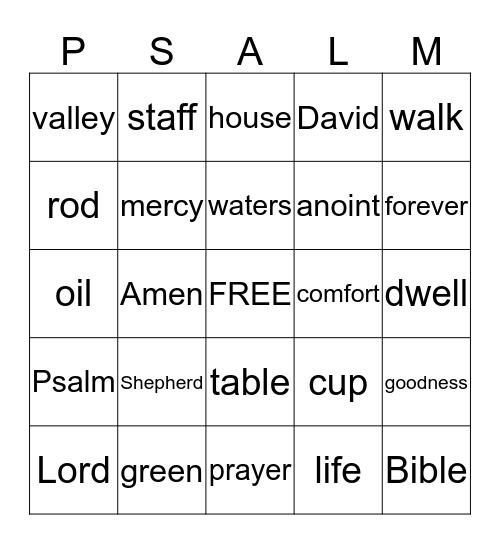 Psalm 23 Bingo Card