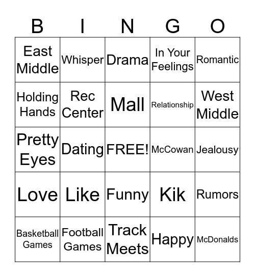 Boyfriend Bingo Card