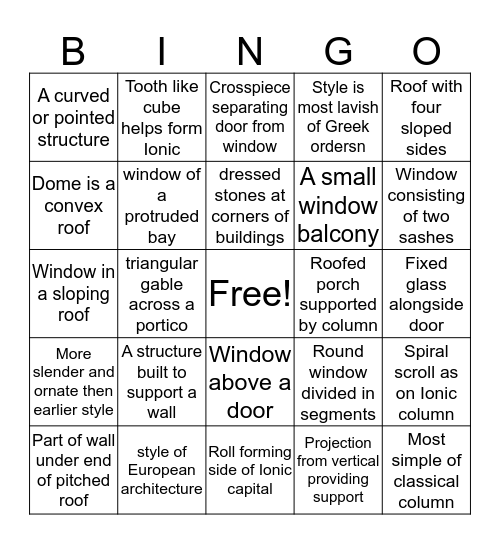 Architecture  Bingo Card