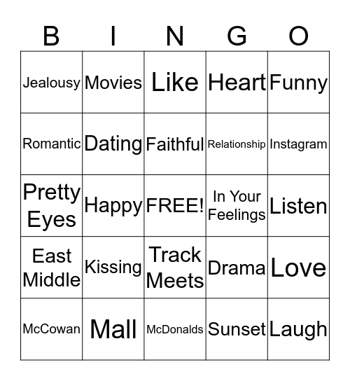 Boyfriend Bingo Card