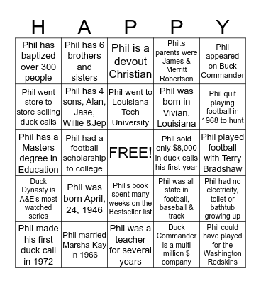 Happy, Happy, Happy Bingo Card