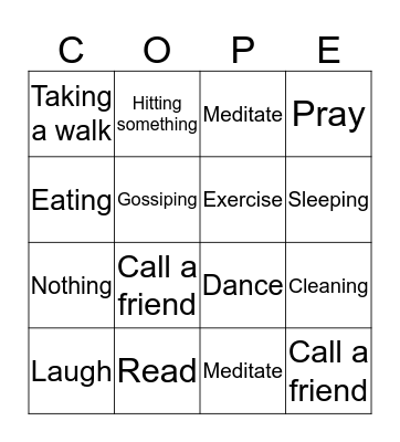 Coping Skills Bingo Card
