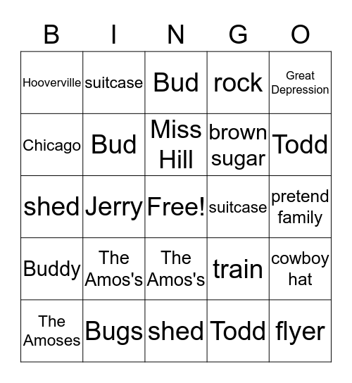 Bud, Not Buddy Bingo Card