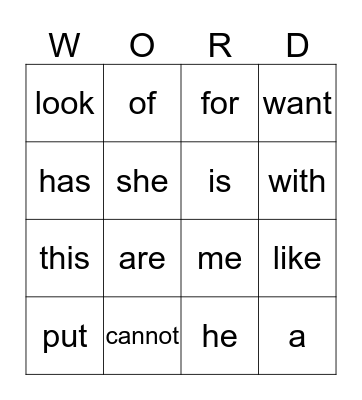 HEART WORDS Bingo Card