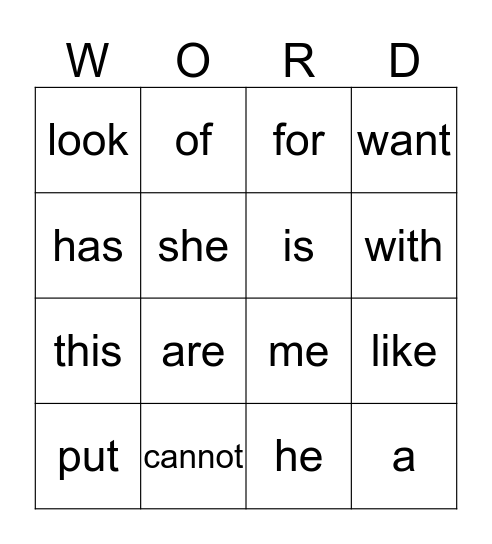 HEART WORDS Bingo Card