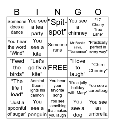 Mary Poppins Bingo Card