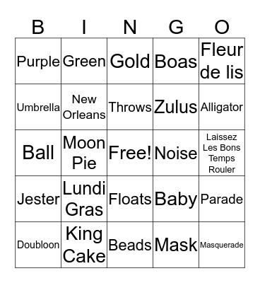 Mardi Gras Bingo! Bingo Card