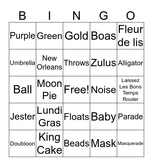 Mardi Gras Bingo! Bingo Card