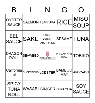 SUSHI MAKING 101 w/ @thebaldchef_ Bingo Card