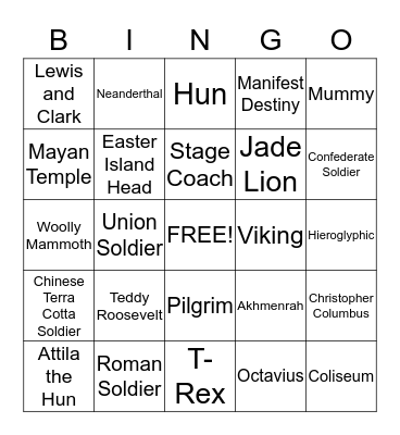 Night at the Museum Bingo Card