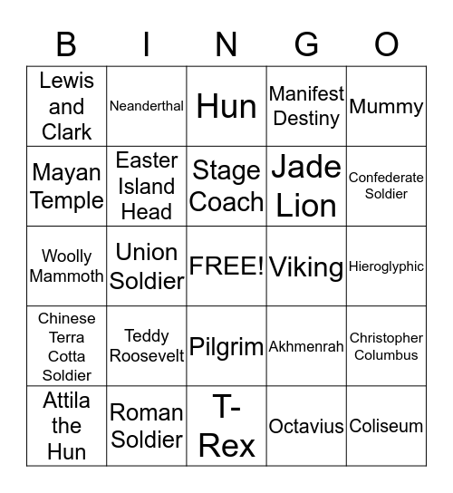 Night at the Museum Bingo Card