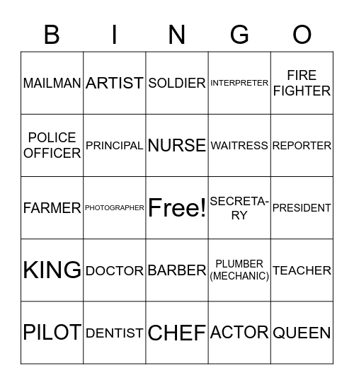CAREER Bingo Card