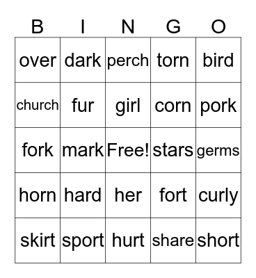 -R Controlled Words Bingo Card