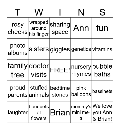 Eckstein Twin Girls Baby Shower! Bingo Card