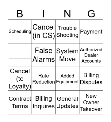 Call Types Bingo Card