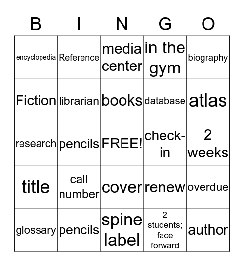 Library Lingo Bingo Card