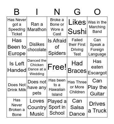 Find Someone Who... Bingo Card